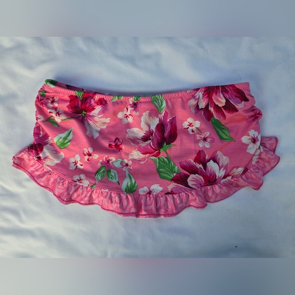 Betsey Johnson Pink Floral Bikini Bottom Swim Skirt Small Elastic - Picture 3 of 10